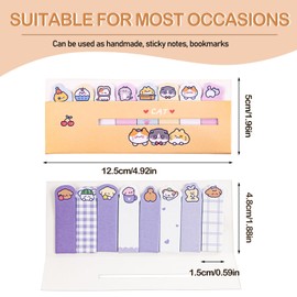 GTILE 16 Pack Cute Sticky Notes, Animals Plant Foods Mini Self-Stick Index Tabs, 8 Styles Bookmarks Memo Pad Sticky Note for Office School, 1920 Sheets