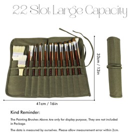 SEDEX 22 Slot Pencil Roll Up Case Portable Canvas Artist Paint Brush Holder Large Capacity Drawing Pen Pouches Cases Bag Storage Paintbrush Organizer Teenage Girls Boys Stylish Stationery, Army Green