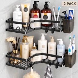 2 pack Stainless Steel Corner Shower Shelf for Bathroom – Double-Tier No-Drill Wall-Mounted Storage Organizer