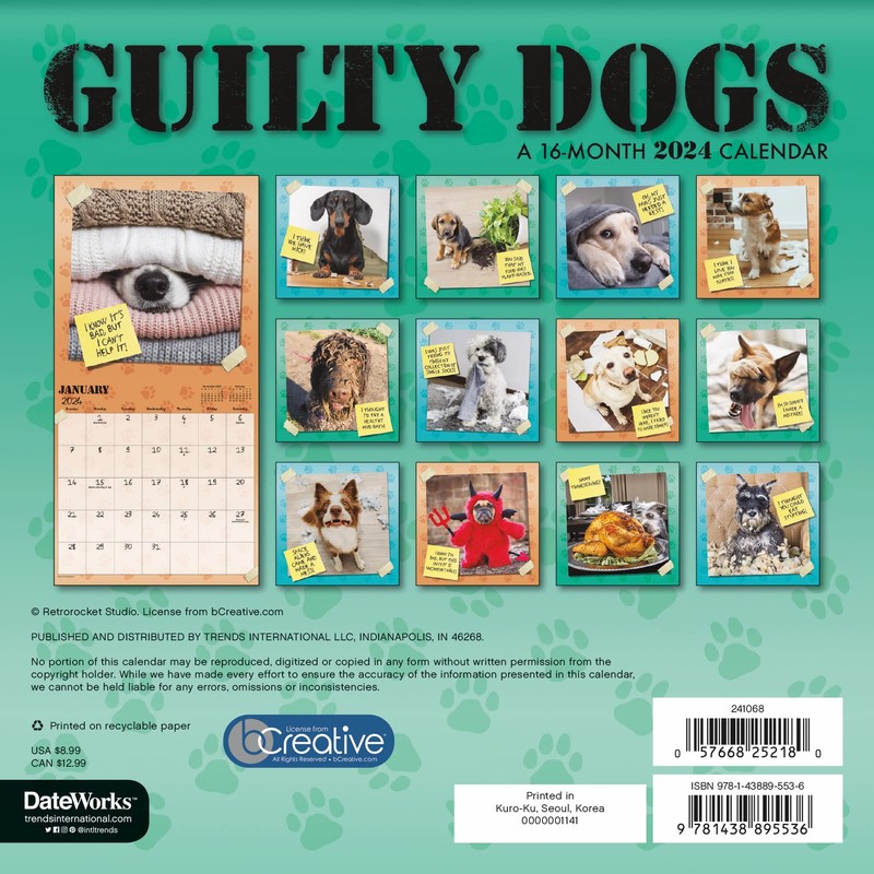 2024 Guilty Dog Mini Wall Calendar