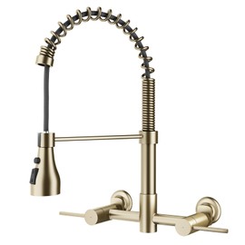 FELIXBATH Wall Mount Kitchen Faucet, 8 Inch Center Wall Mounted Kitchen Sink Faucet with Pull Down Sprayer, Commercial Wall Mount Faucet (Gold)