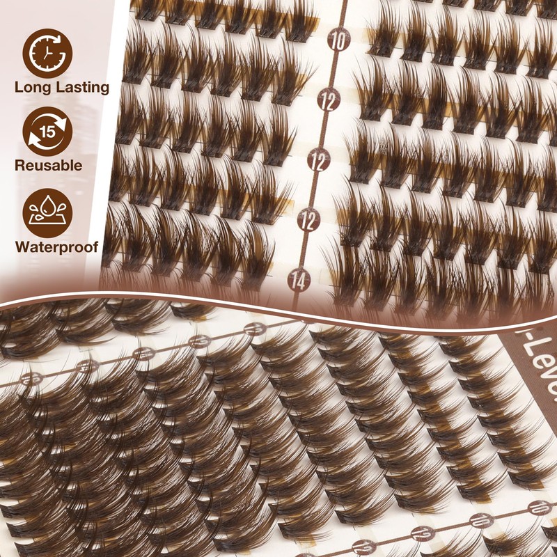 Mavphnee Brown Lash Clusters – Wispy Fluffy Individual Eyelash Extensions