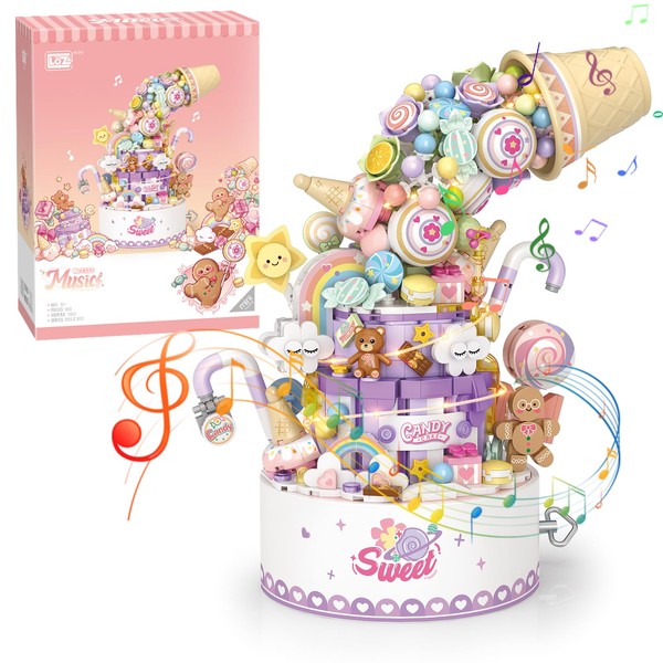 MEIEST Falls Building Blocks Rotating Music Box Set,Candy Flower Bonsai