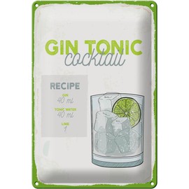 Blechschild 30 x 20 cm Gin Tonic Cocktail Recipe - DekoNo7