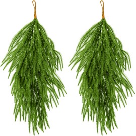2 Pcs Artificial Christmas Teardrop Swag- 28" Faux Pine Needles Teardrop Door Swag- Christmas Norfolk Greenery Teardrop Wreath for Xmas Holiday Door Table Mantle Fireplace Indoor Outdoor Decor