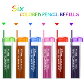 JOVITEC Color Pencil Lead Refills 0.7 mm Mechanical Lead Pencil Refills for Home Offices, 0.7 mm Hb, 6 Color Set(360)