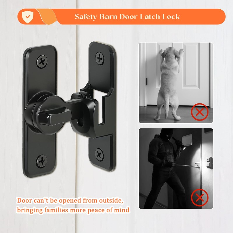 KOVOSCH Black Sliding Barn Door Lock, 90/180 Degree Flip Gate