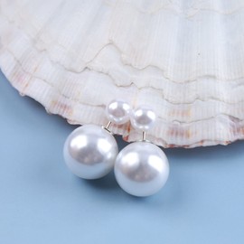 Aneneiceera Vintage Pearl Studs Earrings French Pearl Front and Back Earrings 70S Statement Pearl Ball Studs Earrings Prom Earrings for Women and Girls