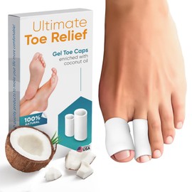 Soft Gel Toe Cap With Coconut Oil Extract - 6 Small & Big Toe Protectors for Women & Men, Cushioning Toe Sleeves to Provide Relief from Missing/Ingrown Toenails, Corns, Calluses, Blisters, Hammer Toes