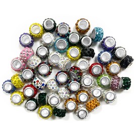 Rhinestone Craft Beads, 50 Pcs Large Hole Rhinestone Spacer Beads for DIY Earring Bracelet Necklace Jewelry Making (12mm)