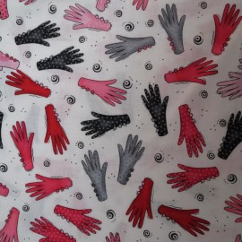 Cotton Quilt Fabric Gloves Pink Black Grey By the Yard Craft Material #BT