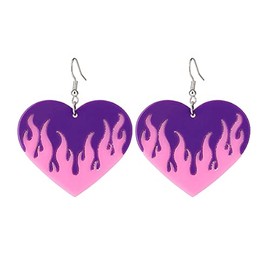 Colorful Flame Acrylic Earrings Punk Fire Heart Burning Dangle Drop Earrings Transparent Funny Geometric Acrylic Flame Earrings for Women Girls, Resina, Acrílico