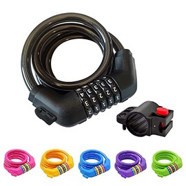 IDEALUX Bike Lock Cable with Mounting Bracket, Bicycle Cable Lock with 5 Digit Combination, Bike Cable Lock 4 Feet Long x 1/2 Inch (Black)