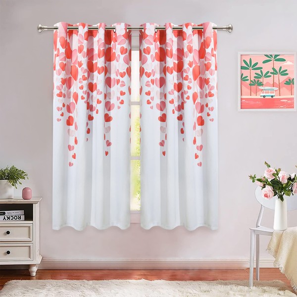 FRAMICS Valentines Day Hearts Curtains, Falling Red Hearts Window Curtains