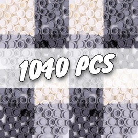 WYSWYG 1040PCS Building Bricks Dots-Black and White Round Plates with Custom Pixel Building Blocks - Transparent Pieces, Studs and Bulk for MOC Mosaic Accessories Kit, Compatible with Leading Brands