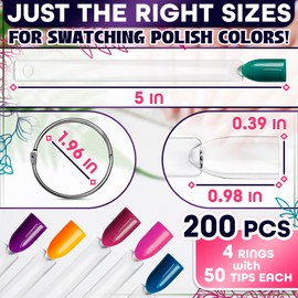 100 Pcs Clear Nail Swatch Sticks - Smooth, Transparent Acrylic Color Swatches for Gel Polish with Metal Rings for Practicing Art and True Color Display - Easy to Organize and Paint On, Nail Forms