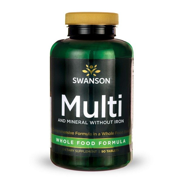 Swanson Multi and Mineral Without Iron Multimineral Multivitamin Health Supplement Iron-Free, Whole-Food Formula 90 Tablets (Tabs)