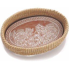 Bread Warmer Basket with Terracotta Stone - Handcrafted Oval Bread Basket for Serving Rolls, Tortillas,and Muffins - Eco-Friendly, Perfect for Dining, Gifting, and Farmhouse Decor