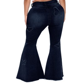 BessCops Womens Bell Bottom Plus Size Jeans Elastic Waist Flared Jean Pants