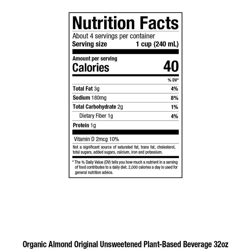 Pacific Foods, Almond Beverage, Unsweetened, Low Fat, Organic, 32 oz