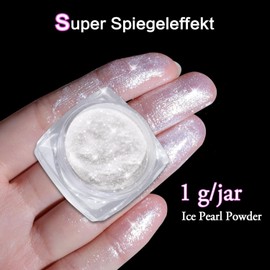 LEDSUUEI White Chrome Nail Powder -【Super Pearl Effect】White Pearl Chrome Nail Powder Ice Shimmer Jewelry Transparent Aurora Glazed Donut Chrome Nail Powder for Nails Art DIY