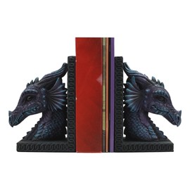 Ebros Gift Ancient Guardians of Bibliography Purple Beauty Legendary Night Shadow Dragon Head Bookends Set of 2 Figurines Mythical Fantasy Dragons Home Decor
