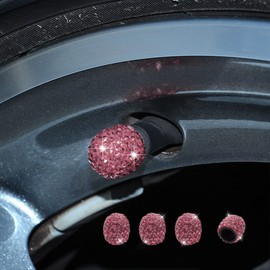 4 Pack Car Tire Valve Stem Caps, Bling Valve Stem Caps, Crystal Rhinestone Car Tire Caps, Car Wheel Tire Valve, Bling Car Accessories Tire Caps Universal for Cars, Trucks and Motorcycles (Pink)