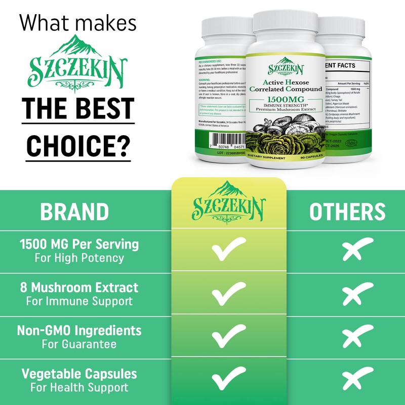 Active Hexose Correlated Compound 1500 mg Supplement, Natural 8 Mushroom