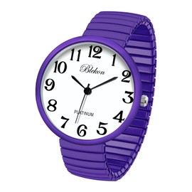 Blekon Collections New Super Large Face Stretch Band Japanese Movement PC21J Fashion Watch (Lavender)