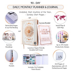 Gratitude Journal - 5 Minute Journal, a 90 Day Manifestation Journal Creating Your Dream Life, Increase Positivity & Affirmation | a Mindfulness Journal, Guided, Self Care & Mental Health Journal | Vision Board & Planner Stickers - Start Anytime