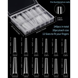 MORGLES MORGLES 240 Pcs Half Cover Coffin Nail Tips Clear Acrylic Extra Long False Nail Tips with Glue, Clipper, Files and Cuticle Fork for Salons and Home DIY
