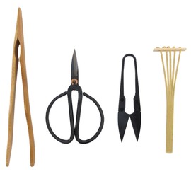 BambooMN Bonsai Tool Kit - Includes: Pruning Shears, Precision Scissors, Bamboo Rake, and Bamboo Branch Holder