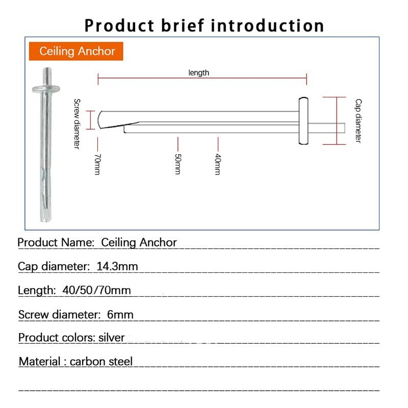 Pack of 20 Galvanised Ceiling Anchors Quick Release M6 x