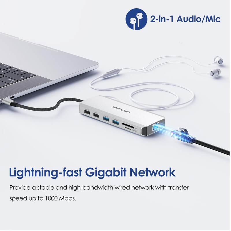 WAVLINK USB C HUB Triple Monitor, 12-in-1 Laptop Dock, Multiport