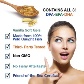 Wild Caught Omega-3 DPA Fish Oil - 2900 mg with DPA, EPA & DHA - Triple Strength Burp-Free - 90 SoftGels (Pack of 3)