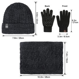 TAGVO 3in1 Winter Beanie Hat Scarf Gloves Set, Winter Thermal Elastic Thicken Warm Fleece Inner Lining Knit Beanie Cap Neck Warmer Warm Touchscreen Gloves for Men and Women,Winter Accessories Sets
