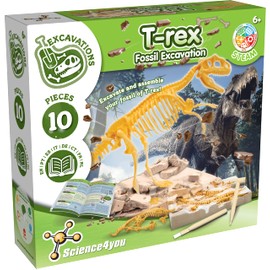 Science4you T Rex Dinosaur Excavation Set for Children from 6 - Dinosaur Game for Children with 10 Pieces, Fossils Excavation Set for Children with Dino Game, Dino Gift for Children from 6 7 8+ Years