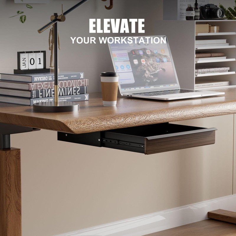 Under Desk Drawer, Solid Walnut Wood Panel – Sturdy Ball
