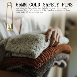 100 Pcs Safety Pins 55mm Gold Safety Pins Strong Nickel Plated Stainless Steel Large Safety Pins for Clothes Sewing and Pinning