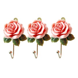 MDPLY 3 Pack Decorative Pink Flower Wall Hooks for Hanging Things, Bathroom Rose Towel Hooks, Cute Resin Flower Bow Coat Hook, Key, Bag, Robe, Hat etc for Girl Room Decor (3 Colorful)