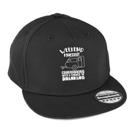 Hippowarehouse Weekend Forecast Caravanning with a Chance of Drinking Snapback hat Premium Printed 5 Panel Flat Peak Cotton OneSize Adults Black