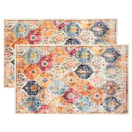 2 Pcs Washable Indoor Doormat 24" x 36" Non Slip Retro Floor Mat Area Rug Absorbent Entrance Rug Distressed Rug, Accent Throw Rug for Bedroom Kitchen Entryway Bathroom (Cream)