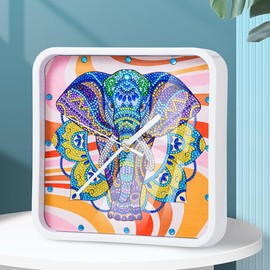DIY Diamond Art Kits for Adults Elephant Wall Clock for Home Decor & Gift, Diamond Painting Clocks Fun Crafting Hobby for Women - 8.7x8.7 Inches