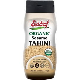 Sadaf Organic Sesame Tahini in Squeeze Bottle - Organic Certified by IQC Tahini Pure Sesame Paste - Tahini paste for Hummus, Baba Ghanoush and Dressings - 12.35 oz