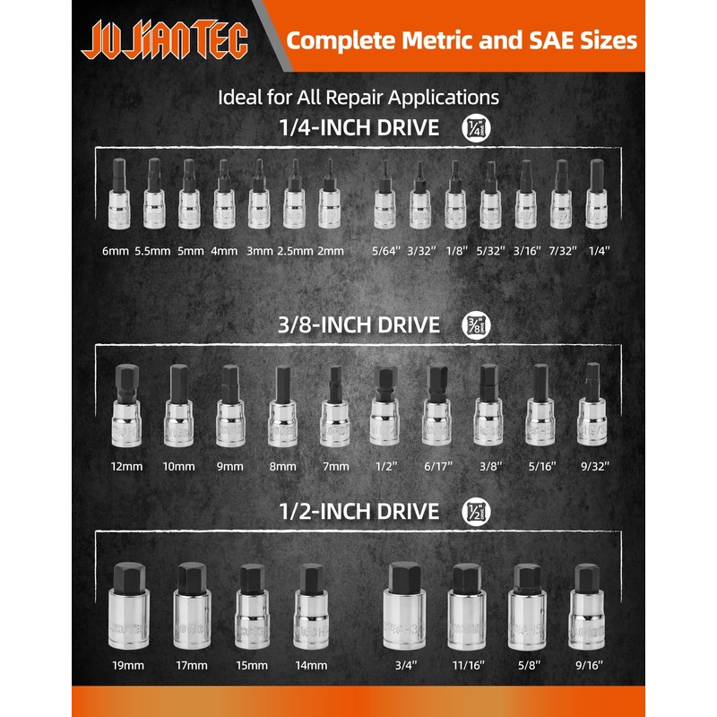 JU JIAN TEC Master HEX Bit Socket Set, 32 piece,