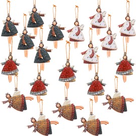 20 Pieces Christmas Dancing Angels Decor Angel Doll Pendant Dancing Flying Angels Wooden Tree Hanging Pendant Christmas Tree Hanging Ornaments, 4 Design for Outdoor Holiday Decorations