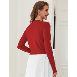 LETDIOSTO Cropped Cardigan Bolero Shrug for Women, Button Down Long Sleeve Knit Sweater for Dresses,for Jeans,Red L