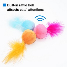 PETFAVORITES Furry Rattle Ball Cat Toy with Feather and Catnip - Interactive Pom Pom Balls for Cats, Soft and Lightweight, 2 Inch, 12 Pack.