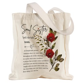 Miss Adola Aesthetic Heavy Canvas Tote Bag with Pocket for Women, Designer Soul Sister, Casual Sturdy Flower Cloth Cotton Gusseted Totes Bag with Pattern for Vacation, Shopping, Gym,