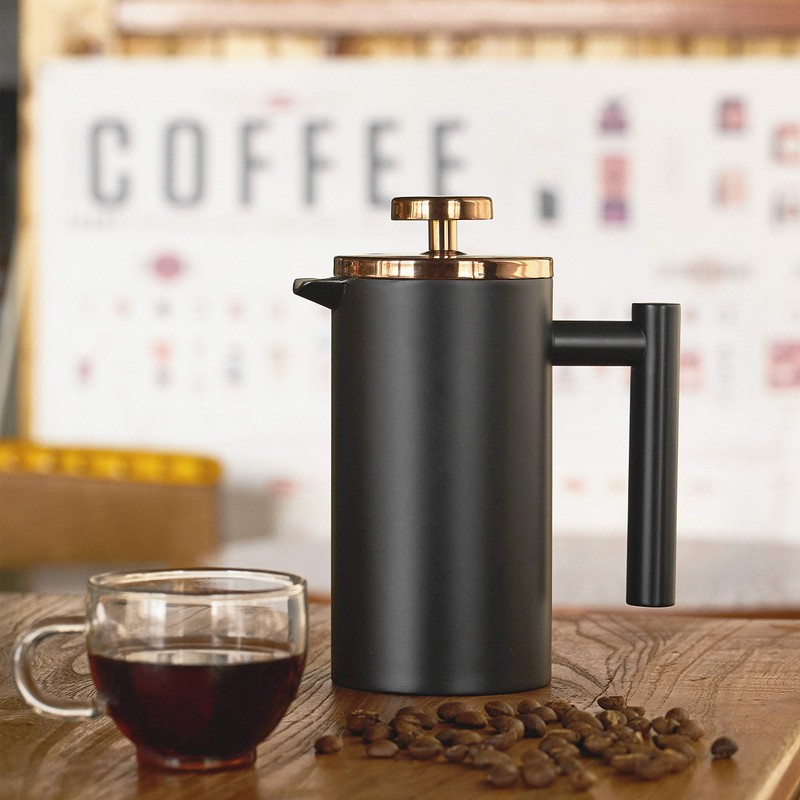 Meelio Small French Press Coffee Maker 600ml, Black Double-Wall Insulated